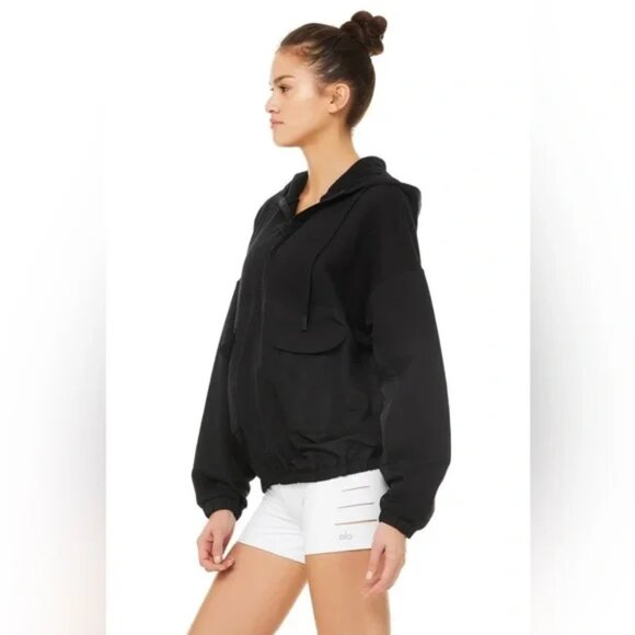 Alo Intent Hooded Jacket Solid Black Oversized Pockets Size Large - Picture 3 of 5